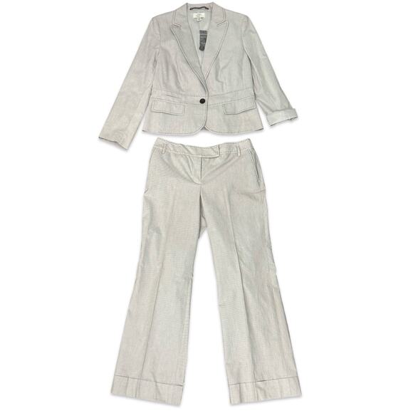 LOFT White Black Thin Pinstripe Blazer sz 12P Wide Leg sz 8 Pant Suit NEW Tags - Picture 1 of 16